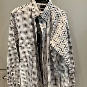 Paul Fredrick Mens Shades of Gray and Black Plaid with Black Cuffs